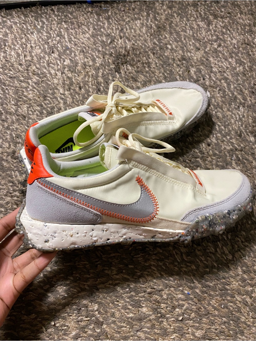 Nike Cream Sneakers with Grey Swoosh & Orange Accents